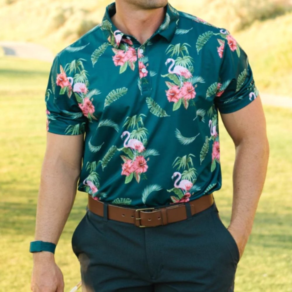 NWT Yatta No Ka Oi Flamingo Premium Men's Golf Polo